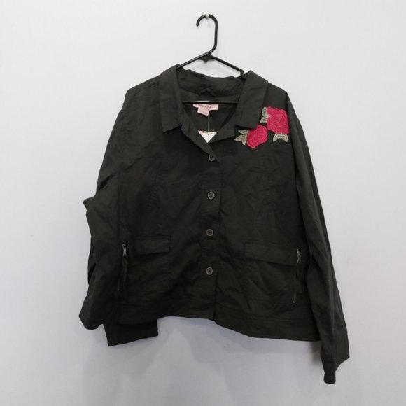 In Every Story Flower Embroidered Black Utility Jacket Size 3X - Picture 1 of 7